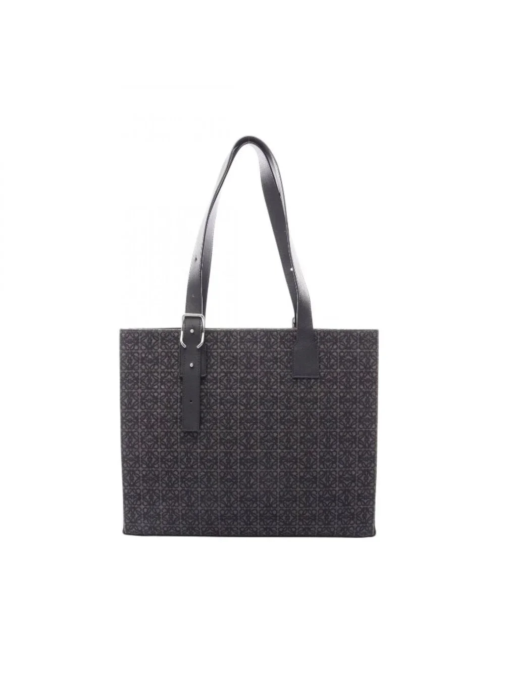 Loewe Tote Buckle Horizontal Anagram Black Canvas Leather
